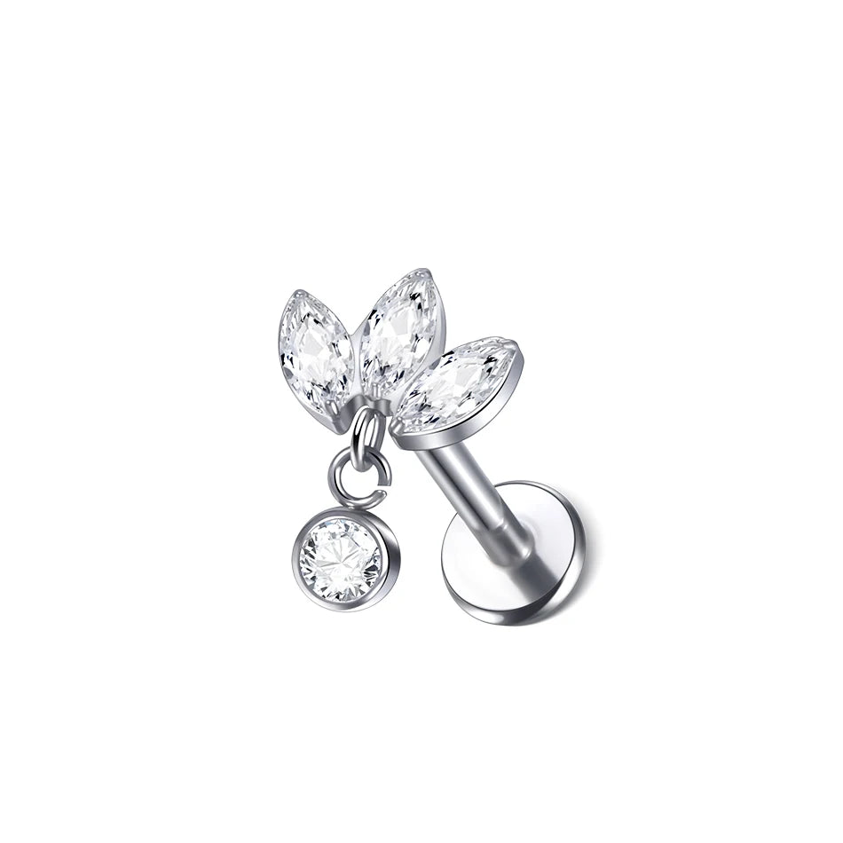G23 Titanium Labret Monroe  Rings Piercing Zirconia Pendant Ear Cartilage Tragus Lobe Helix Piercing Women Body Jewelry 16G
