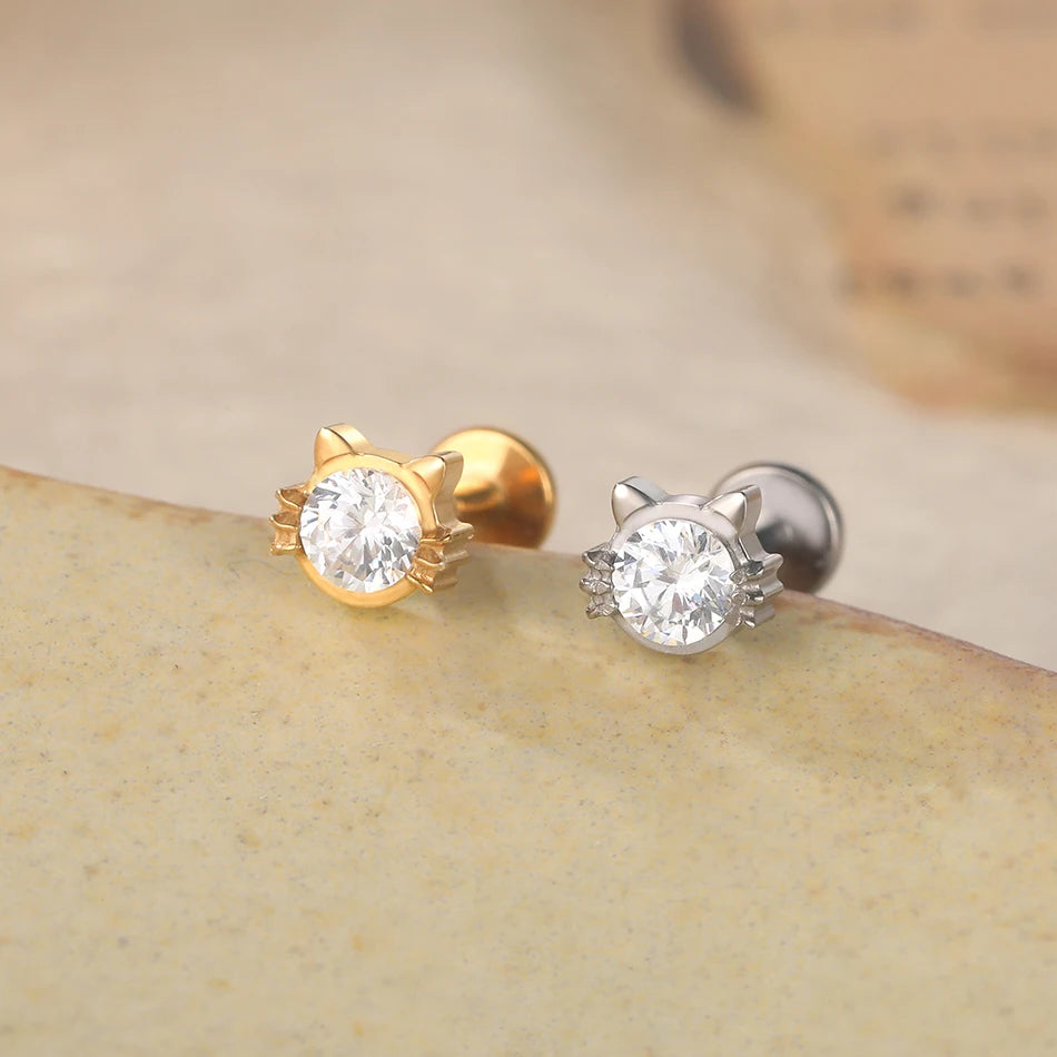 1 pieza de pendientes de titanio de 16 g con parte trasera plana para cartílago, piercing de cristal para labio, trago, hélix, lóbulo, joyería para mujer.