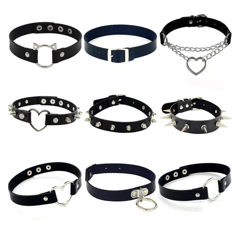 Harajuku Punk Rock Gothic Halsband Halskette Frauen Sexy PU Leder Herz Schloss Schlüssel Spike Kragen Chocker Gothic Cosplay Zubehör