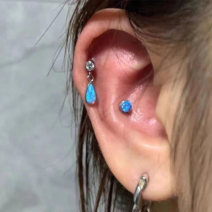 ASTM F136 G23 Titanium Piercing Water Drop Opal Stud Earrings 16G Labret Lip Ring Ear Tragus Cartilage Helix Daith Body Jewelry