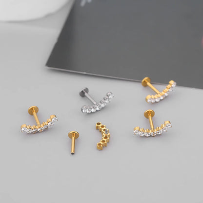 G23 Titanium Zircon Labret Piercings Lip Rings Gold Color CZ Cartilage Helix Lobe Conch Earring Stud Piercings Women Jewelry 16G
