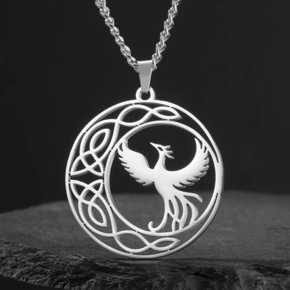 Dawapara Mythological Animals Phoenix Necklace Powerful Totem Celtic Crescent Moon Protection Amulet Stainless Steel Jewelry