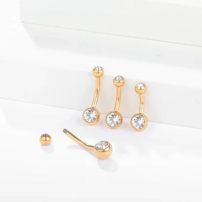 1Pcs G23 Titanium 14G Gold Color Belly Button Rings, Navel Nombril Piercing CZ Gem 6/8/10/12mm Bar Belly Piercing Sexy Jewelry