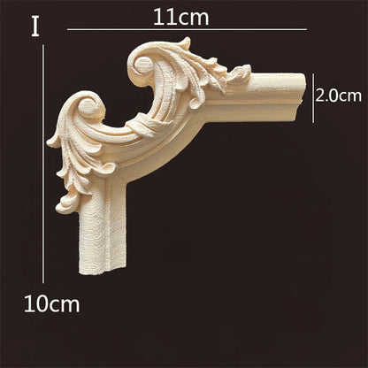 Wood Applique Corner Natural Floral Wood Carved Figurine Craft Home Decoration Accessories Background Wall Decoration Decal