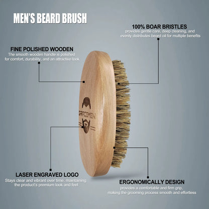 Gracemen Beard Brush 100% Boar Bristles and Natrual Wooden Handle Men's Facial Hair Grooming Cleaning Brush