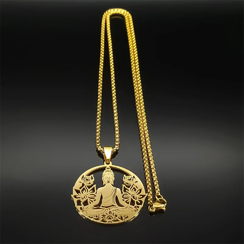 Lotus Blume Buddhismus Halskette Für Frauen Männer Edelstahl Gold Silber Farbe Yoga Buddhismus Spirituelle Hohl Kette Schmuck Geschenk