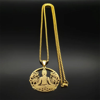 Lotus Blume Buddhismus Halskette Für Frauen Männer Edelstahl Gold Silber Farbe Yoga Buddhismus Spirituelle Hohl Kette Schmuck Geschenk