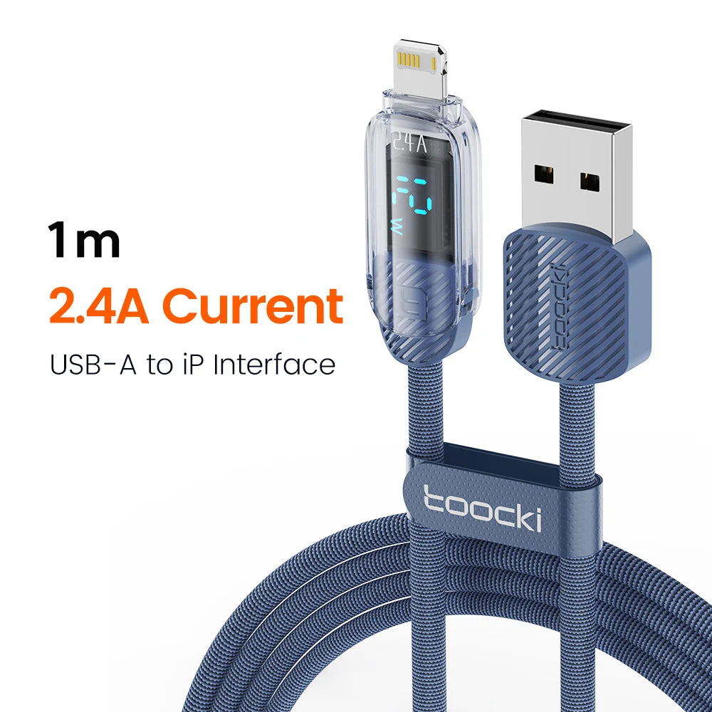 Toocki USB Cable for iPhone 14 13 Pro Max 2.4A PD Fast Charging Charger iP Cable for iPad Data Cord iPhone X XS XR Lighting Wire