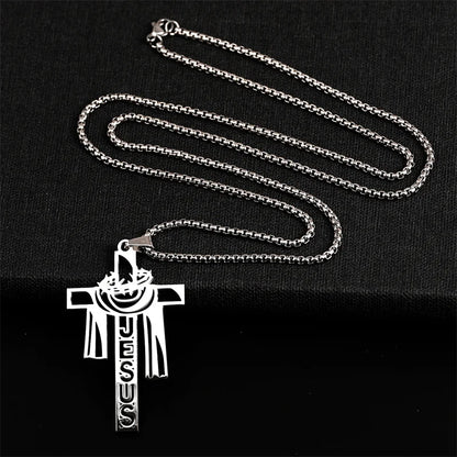 Stainless steel Thorn Jesus Cross Necklace for men's casual religious Cross pendant necklace jewelry