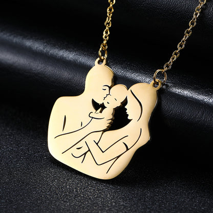 Teamer Family Baby Mom Mother Necklace Stainless Steel Pregnant Love Heart Pendant Neck Chain Women Jewelry Mother's Day Gifts
