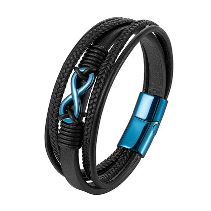 MKENDN Classic Men Infinity Bracelet Woven Multilayer Braided Leather Bracelets For Women Black Stainless Steel Jewelry Gifts