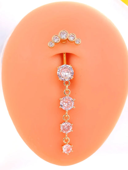 Gold Color Stainless Steel Belly Button Ring Long Dangled Flower Crystal Navel Belly Piercing Rings for Women Sexy Jewelry