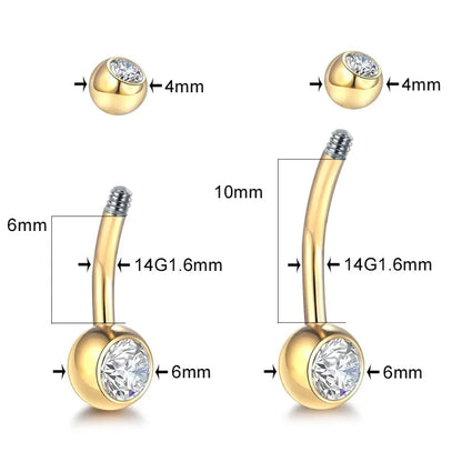 1Pcs G23 Titanium 14G Gold Color Belly Button Rings, Navel Nombril Piercing CZ Gem 6/8/10/12mm Bar Belly Piercing Sexy Jewelry