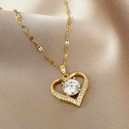 Halskette mit Herzanhänger aus künstlichen Edelsteinen für Frauen, goldene Lippen-Halskette aus Edelstahl, weibliche Halsketten, Schmuck für Mädchen