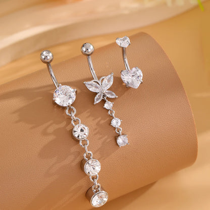 3pcs Gold Color Heart Butterfly Dangled Belly Piercing Sets 14G Stainlees Steel Navel Jewelry for Women Girls Body Belly Rings