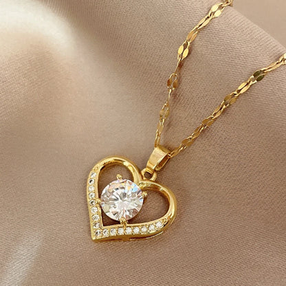 Halskette mit Herzanhänger aus künstlichen Edelsteinen für Frauen, goldene Lippen-Halskette aus Edelstahl, weibliche Halsketten, Schmuck für Mädchen