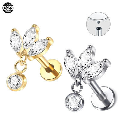 G23 Titanium Labret Monroe  Rings Piercing Zirconia Pendant Ear Cartilage Tragus Lobe Helix Piercing Women Body Jewelry 16G