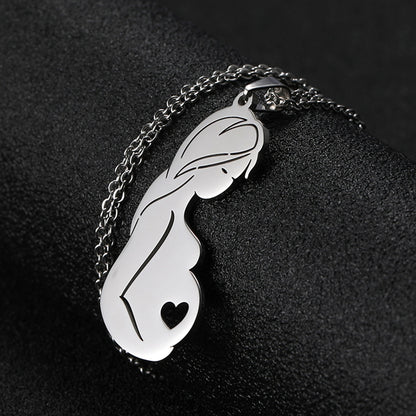 Teamer Family Baby Mom Mother Necklace Stainless Steel Pregnant Love Heart Pendant Neck Chain Women Jewelry Mother's Day Gifts