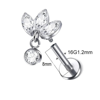 G23 Titanium Labret Monroe  Rings Piercing Zirconia Pendant Ear Cartilage Tragus Lobe Helix Piercing Women Body Jewelry 16G