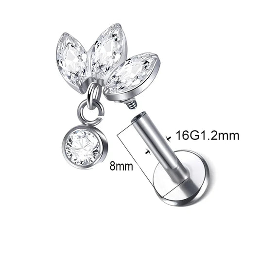 G23 Titanium Labret Monroe  Rings Piercing Zirconia Pendant Ear Cartilage Tragus Lobe Helix Piercing Women Body Jewelry 16G