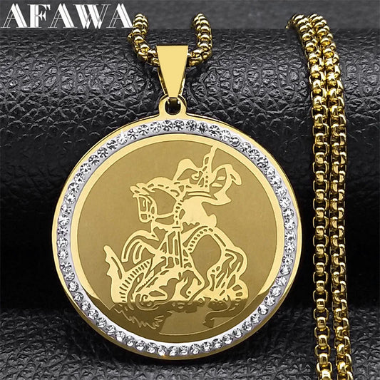 Archangel St.Michael Necklace for Women Men Stainless Steel Gold Color Christian Saint Chain Jewelry colar masculino NZZZ506S02