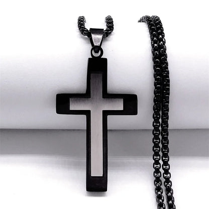 HNSP Edelstahl Kreuz Anhänger Kette Halskette Für Männer Christus Jesus Schmuck Katholische Kruzifixe Rosenkränze Zubehör