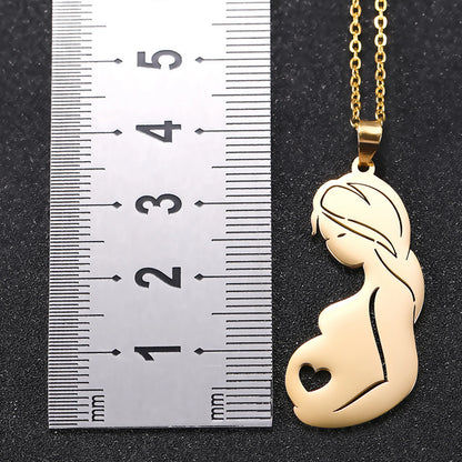 Teamer Family Baby Mom Mother Necklace Stainless Steel Pregnant Love Heart Pendant Neck Chain Women Jewelry Mother's Day Gifts