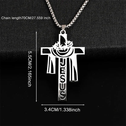 Stainless steel Thorn Jesus Cross Necklace for men's casual religious Cross pendant necklace jewelry