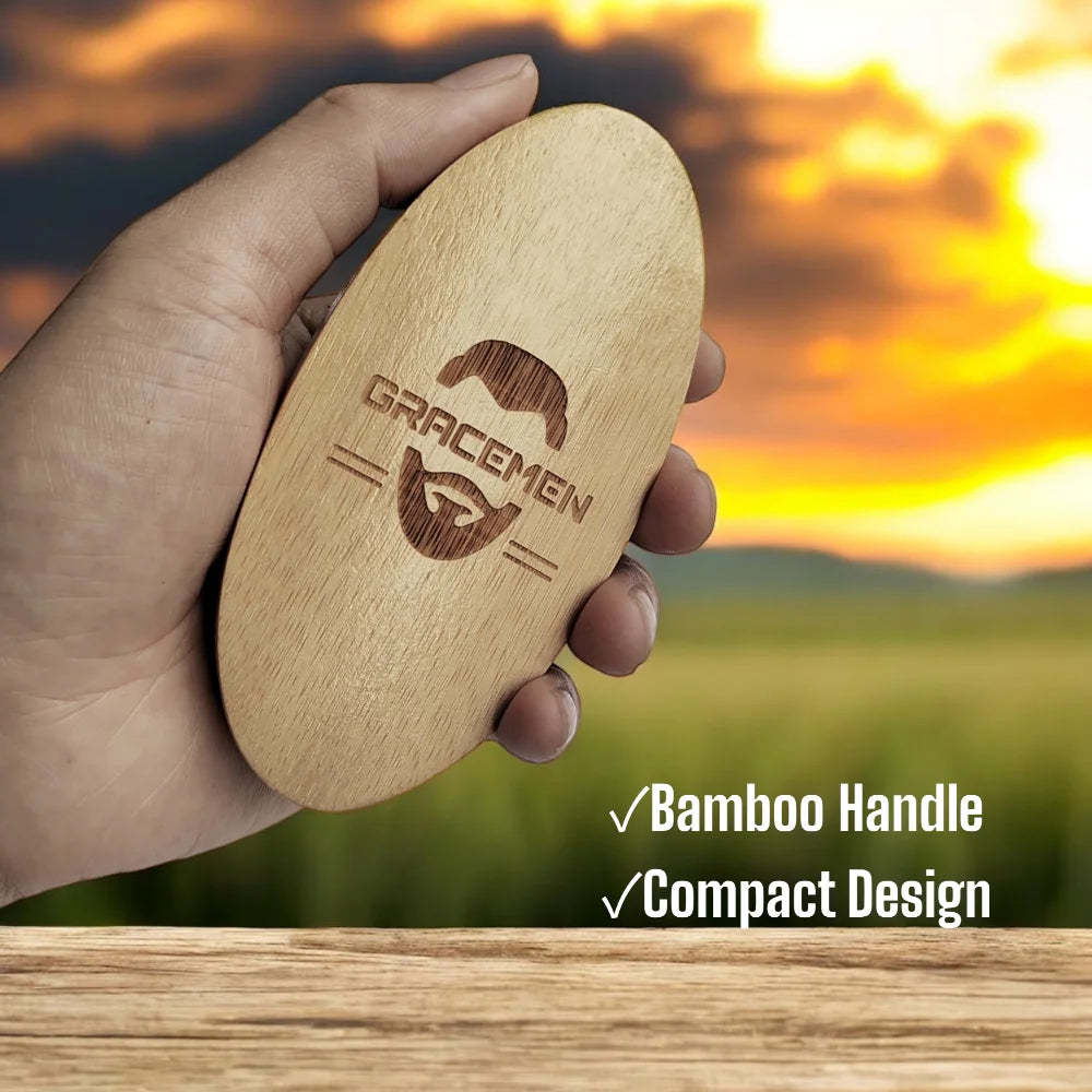 Grancemen Beard Kit-Bamboo Handle Boar Bristles Brush & Peach Wood Comb & Stainless Steel Trimming Scissors With Bag for Men