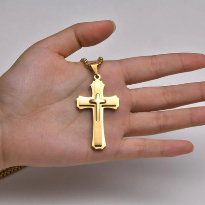 Halsketten mit 3D-Kreuzanhänger für Männer und Jungen, schwarz-goldfarbene Kreuzkette aus Edelstahl, Partygeschenk