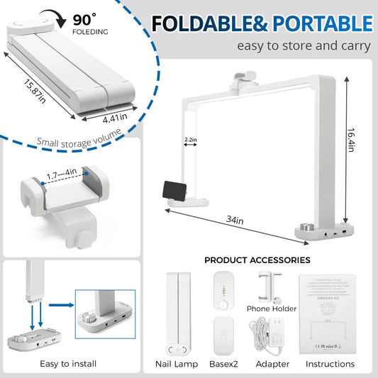 40W Foldable LED Lamp Portable Beauty Light for Manicure Salon Services