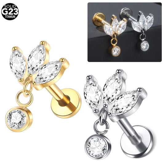 G23 Titanium Labret Monroe  Rings Piercing Zirconia Pendant Ear Cartilage Tragus Lobe Helix Piercing Women Body Jewelry 16G