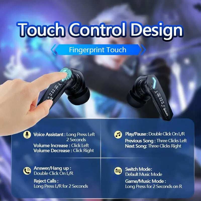 Lenovo GM2 Pro TWS Wireless Earphone 5.3 bluetooth Gaming Low Latency  For xiaomi
