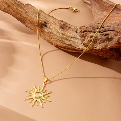 DIEYURO 316L Stainless Steel Golden Fashion Sun Pendant Necklace For Women Girl . New Concise Solar Neck Chain Jewelry Gift.