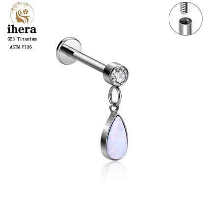 ASTM F136 G23 Titanium Piercing Water Drop Opal Stud Earrings 16G Labret Lip Ring Ear Tragus Cartilage Helix Daith Body Jewelry
