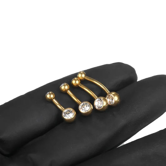 1Pcs G23 Titanium 14G Gold Color Belly Button Rings, Navel Nombril Piercing CZ Gem 6/8/10/12mm Bar Belly Piercing Sexy Jewelry