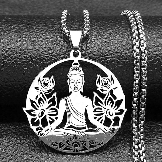 Lotus Blume Buddhismus Halskette Für Frauen Männer Edelstahl Gold Silber Farbe Yoga Buddhismus Spirituelle Hohl Kette Schmuck Geschenk