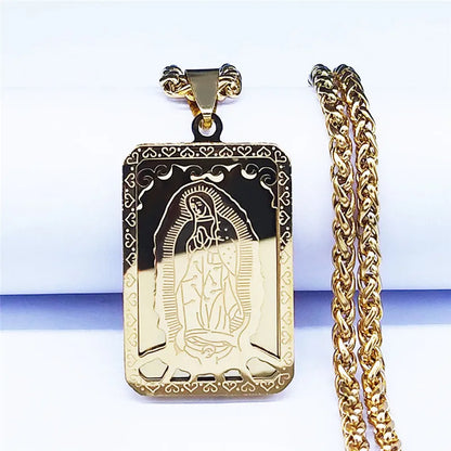 HNSP Medal Necklace Stainless Steel Virgin Mary Pendant Chain For Men Religious Jewelry Accessories