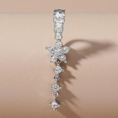 Gold Color Stainless Steel Belly Button Ring Long Dangled Flower Crystal Navel Belly Piercing Rings for Women Sexy Jewelry