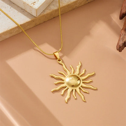 DIEYURO 316L Stainless Steel Golden Fashion Sun Pendant Necklace For Women Girl . New Concise Solar Neck Chain Jewelry Gift.