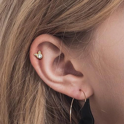 1 pieza de pendientes de titanio de 16 g con parte trasera plana para cartílago, piercing de cristal para labio, trago, hélix, lóbulo, joyería para mujer.