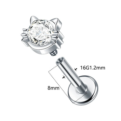 1 pieza de pendientes de titanio de 16 g con parte trasera plana para cartílago, piercing de cristal para labio, trago, hélix, lóbulo, joyería para mujer.