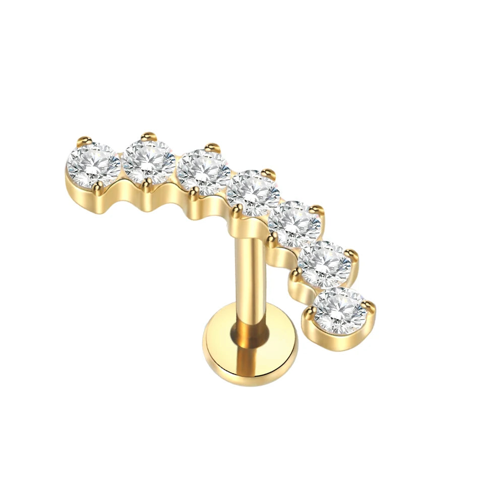G23 Titanium Zircon Labret Piercings Lip Rings Gold Color CZ Cartilage Helix Lobe Conch Earring Stud Piercings Women Jewelry 16G