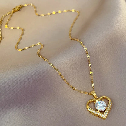 Halskette mit Herzanhänger aus künstlichen Edelsteinen für Frauen, goldene Lippen-Halskette aus Edelstahl, weibliche Halsketten, Schmuck für Mädchen
