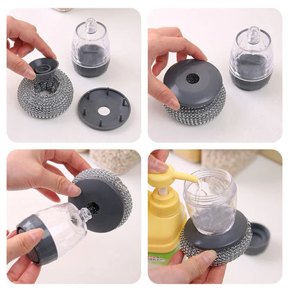 2 in 1 Handle Cleaning Brush Kitchen Cleaning Brush Removable Brush Sponge Dispenser Dishwashing Brush Kitchen Tools