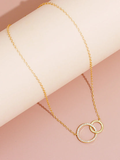 Edelstahlhalsketten für Damen, modische dünne Kette, minimalistisch, zierliche Halskette mit Doppelkreis-Anhänger am Hals, Schmuck