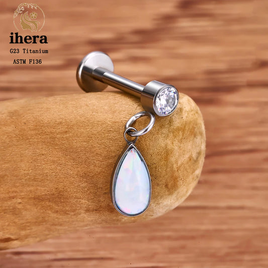 ASTM F136 G23 Titanium Piercing Water Drop Opal Stud Earrings 16G Labret Lip Ring Ear Tragus Cartilage Helix Daith Body Jewelry