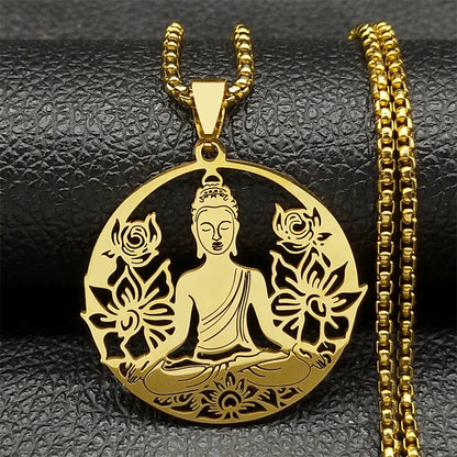 Lotus Blume Buddhismus Halskette Für Frauen Männer Edelstahl Gold Silber Farbe Yoga Buddhismus Spirituelle Hohl Kette Schmuck Geschenk