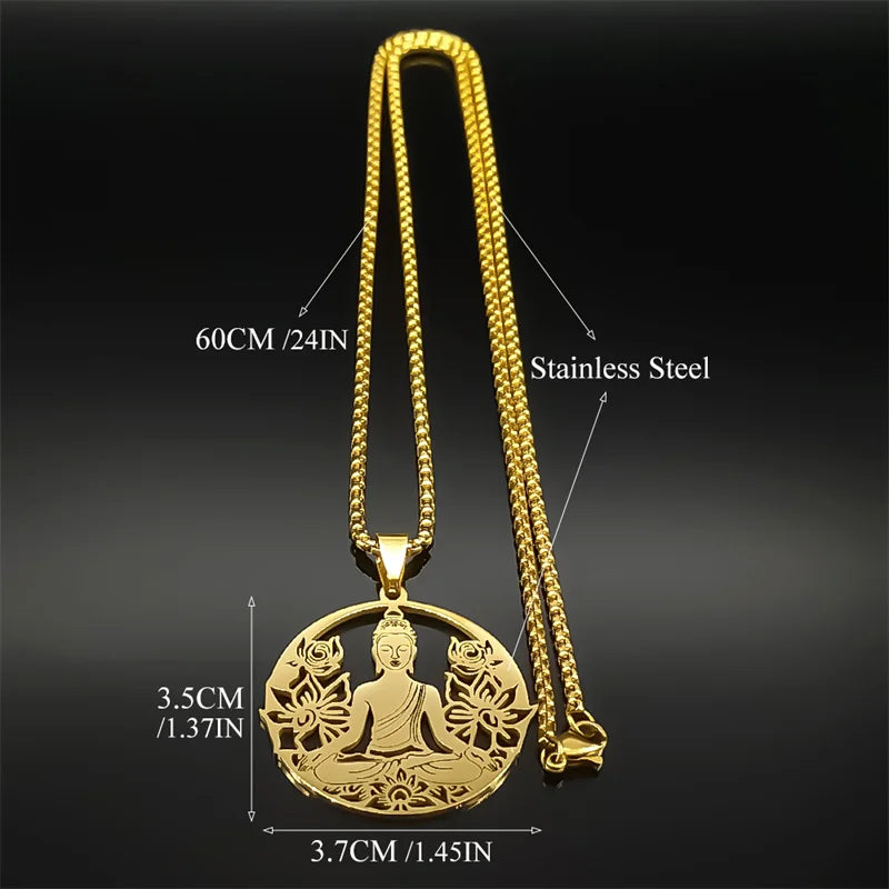 Lotus Blume Buddhismus Halskette Für Frauen Männer Edelstahl Gold Silber Farbe Yoga Buddhismus Spirituelle Hohl Kette Schmuck Geschenk