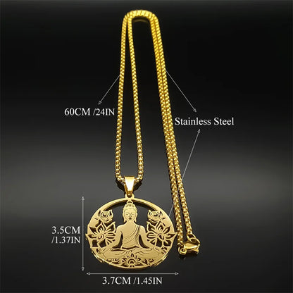 Lotus Blume Buddhismus Halskette Für Frauen Männer Edelstahl Gold Silber Farbe Yoga Buddhismus Spirituelle Hohl Kette Schmuck Geschenk